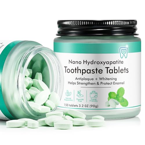 Toothpaste Tablets 150 Nano Hydroxyapatite Toothpaste Tablets Chewable Xylitol Toothpaste Tablets Fluoride-Free - Natural Whitening Remineralizing Travel-Friendly Eco Tabs Peppermint