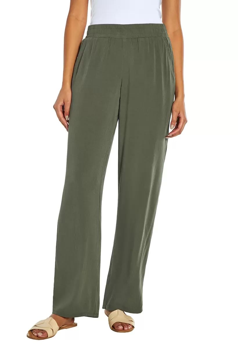 Three Dots Womens Elastic Pull On Pant with Pockets US Alpha Large Regular Regular Green