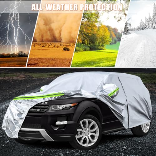 Image of Waterproof Car Covers Replace for 2011-2025 Range Rover Evoque, 6 Layers Silver All Weather Car Cover with Zipper Door & Windproof Bands for Snow Rain Dust Hail Protection