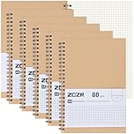 ZCZN A5 Squared Notebook, 6 Pack Spiral Notebook, 5mm Graph Grid Paper, 120 Pages/60 Sheets