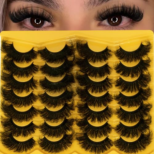 MEHALUSH Mink Lashes Fluffy 20mm Volume  Eyelashes 8D Cat Eye Strip Lashes D Curl Dramatic Soft Eyelash 25mm Big Long Lash Strips 14 Pairs Lashes Pack That Look Like Extensions Faux Mink Lashes