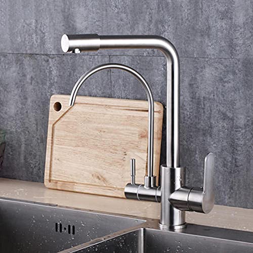 Grifo de cocina de 3 vías giratorio ZH1YFD en acero inoxidable cepillado para agua fría y caliente 3