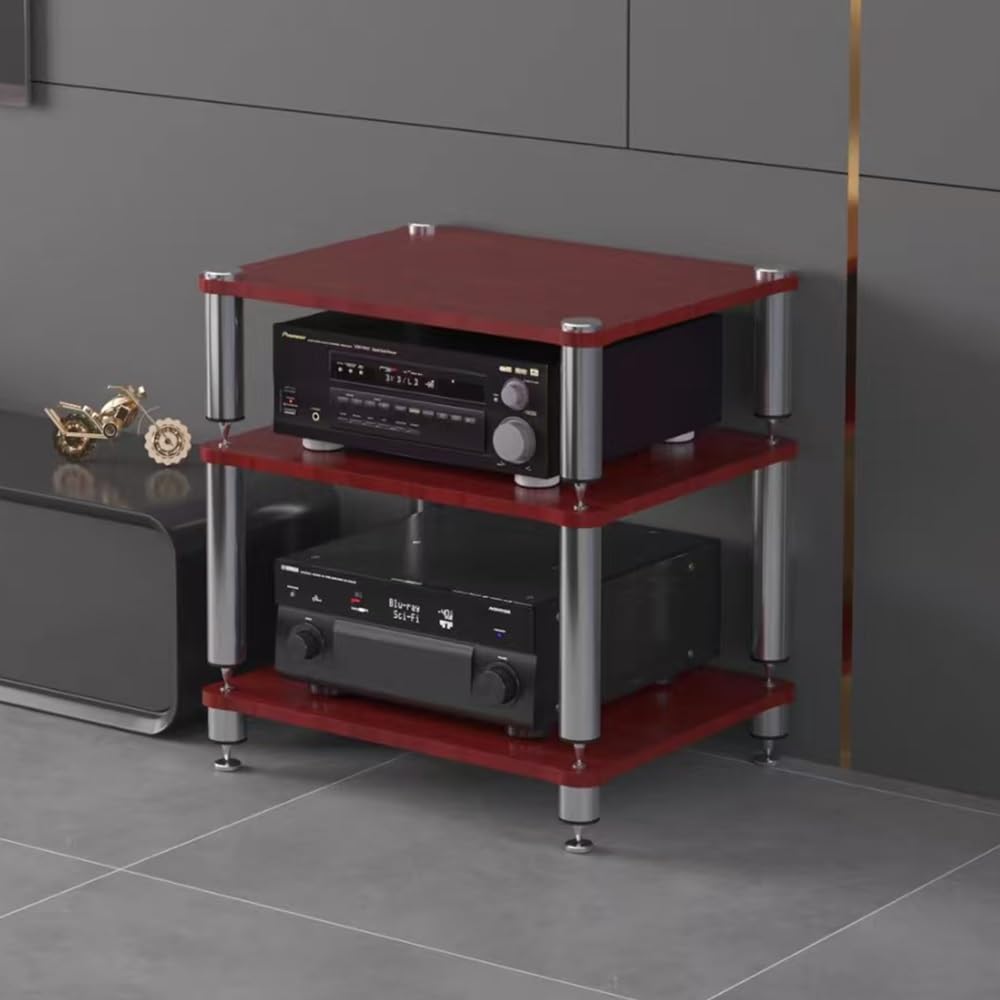 Estantería AV de 3 Niveles en Teca: Elegancia y Rigidez para Equipos Hi-Fi