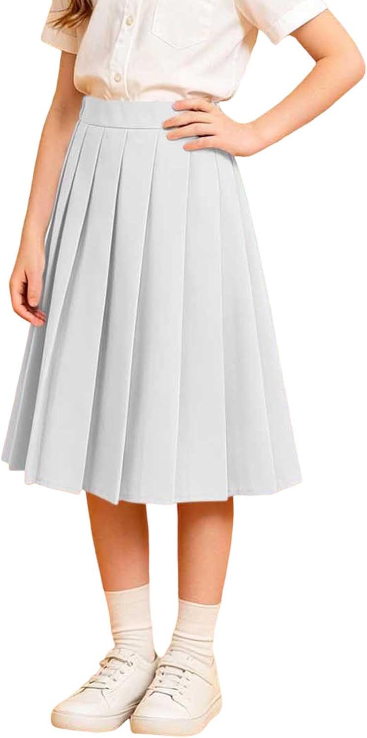 Uniform Skirts for Girls High Waisted Pleated Midi Skort Knee-Length Breathable School Kids Outfit 2026 Size 3-17T