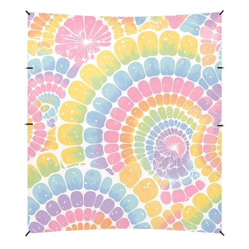 Gray Tie-dye Background Rainbow Colors Foldable Beach Canopy UPF50 Easy Setup Portable Sun Shelter with Sand Pockets for Backyard, Grassland, Park