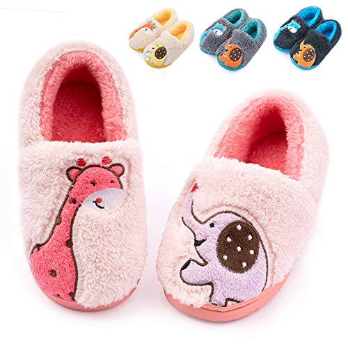 Toddler Boys Girls Warm Soft Slippers Cute Fluffy Plush Little Kids Slippers Fur Lined Non-Slip Animal Indoor Or Outdoor Shoes. Pink210