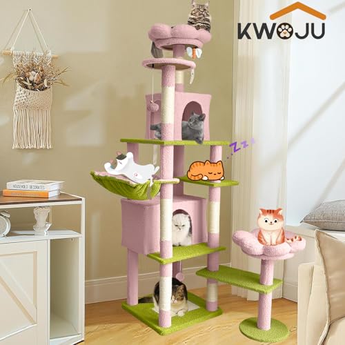 Árbol para gatos de 71 pulgadas con flores y hamaca miniatura 6