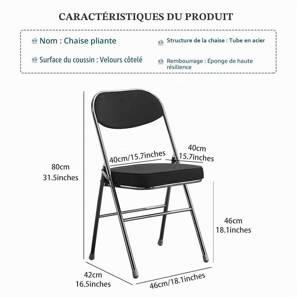 Chaises Pliante Chaise Pliante Confortable Chaise Commerciale De Bureau Rétro, Chaise Pliante Confortable en Velours Côtelé, Chaise D'événement De Conception Ergonomique (Color : Olive Green, S : 46