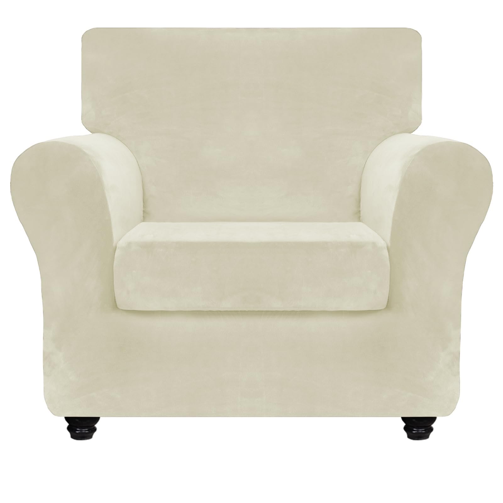 ZNSAYOTX Luxury Velvet Chair Slipcovers with Arm 2 Piece Stretch Chair Covers for Living Room Thick Soft Armchair Slipcover Anti Slip Pet Friendly Furniture Protector (Beige),32"-46"(1 Cushion)