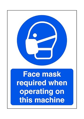 Face mask required when operating on this machine - safety sign, ppe clothing, ppe - High tack self-adhesive sticker (150mm x 100mm) Viewing Distance within 3m.
