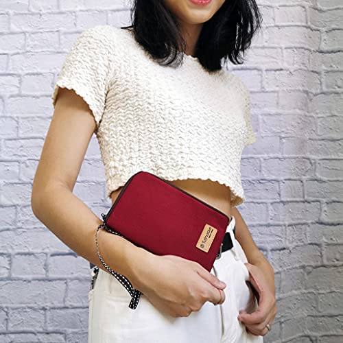 Image of Taianda Women Phone Wristlet Wallet Pouch, Zippered Dual Slots (Wine Red)