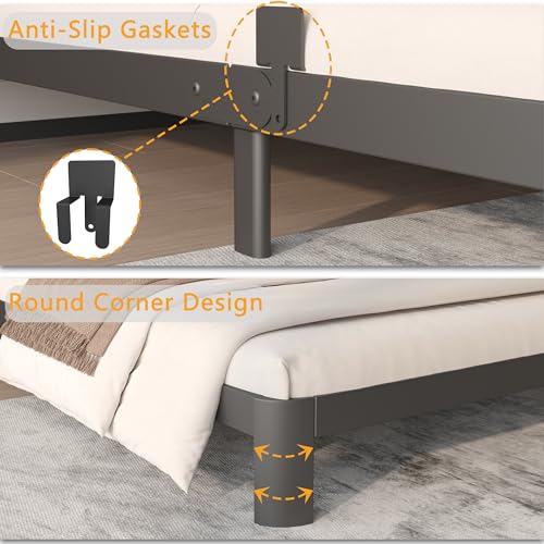 Image of 6 Inch Bed Frame Full Size with Metal Gaskets, Heavy Duty Steel Support 3500 LBS, No Box Spring Needed, DIY Headboard, Anti-Slip Mattress Stopper, Round Corner Leg, Easy Assembly, Black
