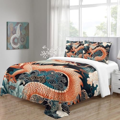 Housse de couette dragon 3D en microfibre 260x220 cm avec taies - 5