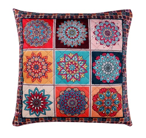 Image of Nendle Printed Holland Velvet Cushion Covers Set of 5, 16 x 16 Inches (40 x 40 cm), Decorative Sofa Cushion Cover with Zipper Closure, Floral Geometric Abstract Bohemian Designs, Multicolor