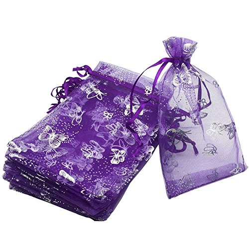 Tovip Wholesale 100PCS Organza Bag Butterfly Design Wedding Pouches Jewelry Packaging Bags (Dark Purple, 3.5x4.5 (9x12cm))