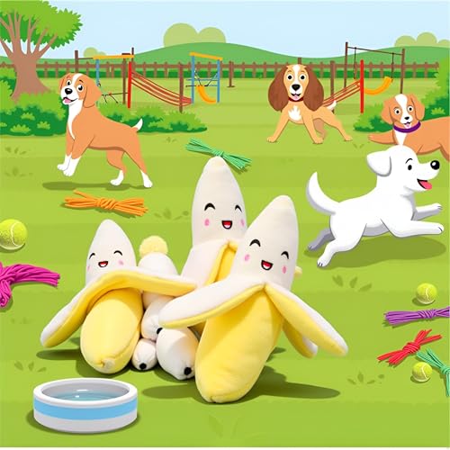 Cldaisy 3 x gelbe Bananenplüsch-Quietschspielzeug für Welpen, Hundespielzeug, Plüsch, Kauspielzeug für Hunde