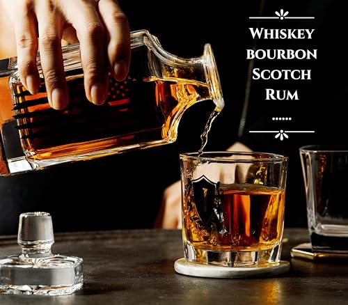 Onebttl American Flag Whiskey Decanter Set – 750ml Personalized Decanter with 2 Glasses, Gift for Men, Dad, Veteran – Birthday, Father's Day, Patriotic Gift, J - Image 5