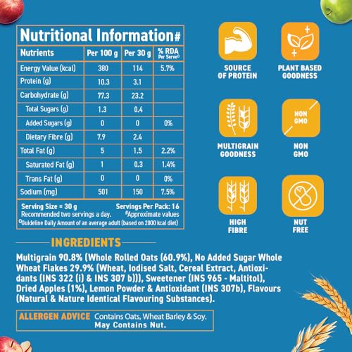 Image of Bagrry's No Added Sugar Muesli 500g | 0% Added Sugar | 90% Whole Grains | High Fibre & Protein | Plant-Based Breakfast Cereal | No Nuts, No Corn Flakes | Ideal for Diabetics & Weight Management | No Preservatives
