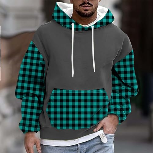 Color Block Sweatshirt Men Casual Plaid Long Sleeve Loose Pullover Warm Fleece Soft Basic Hooded Fall Trendy 2025 Tops2