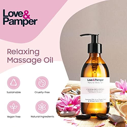 Calm Relaxing 250ml Therapeutic Grade,Cold Pressed Body Oil,Infused Orange,Patchouli,Ylang Ylang Essential Oils,Natural Lotion for Massage Therapy,Massaging Joints & Muscles,Moisturiser for Dry Skin
