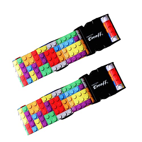 Teeoff 2 Pack Elastic Luggage Straps Suitcase Belts Travel Bag Accessories Adjustable 220CM (Building Block)2