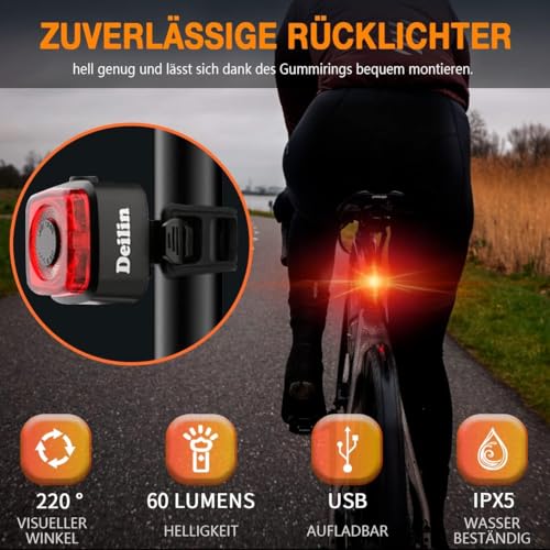 Deilin Fahrradlicht Set, bis zu 70 Lux LED Fahrradbeleuchtung USB Aufladbar Fahrradlampe… – Ansicht 6