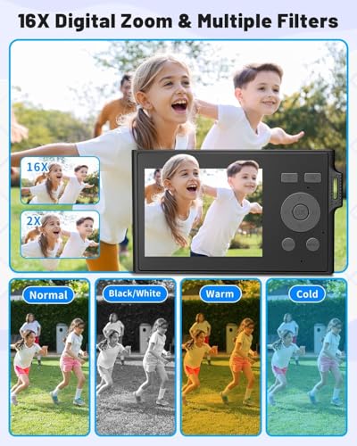 Image of Ultra Thin 48MP Digital Camera for Kids, 16X Zoom, FHD 1080P Anti-Shake, Compact & Portable Point-and-Shoot Camera for Children, Teens, and Students with 32GB SD Card