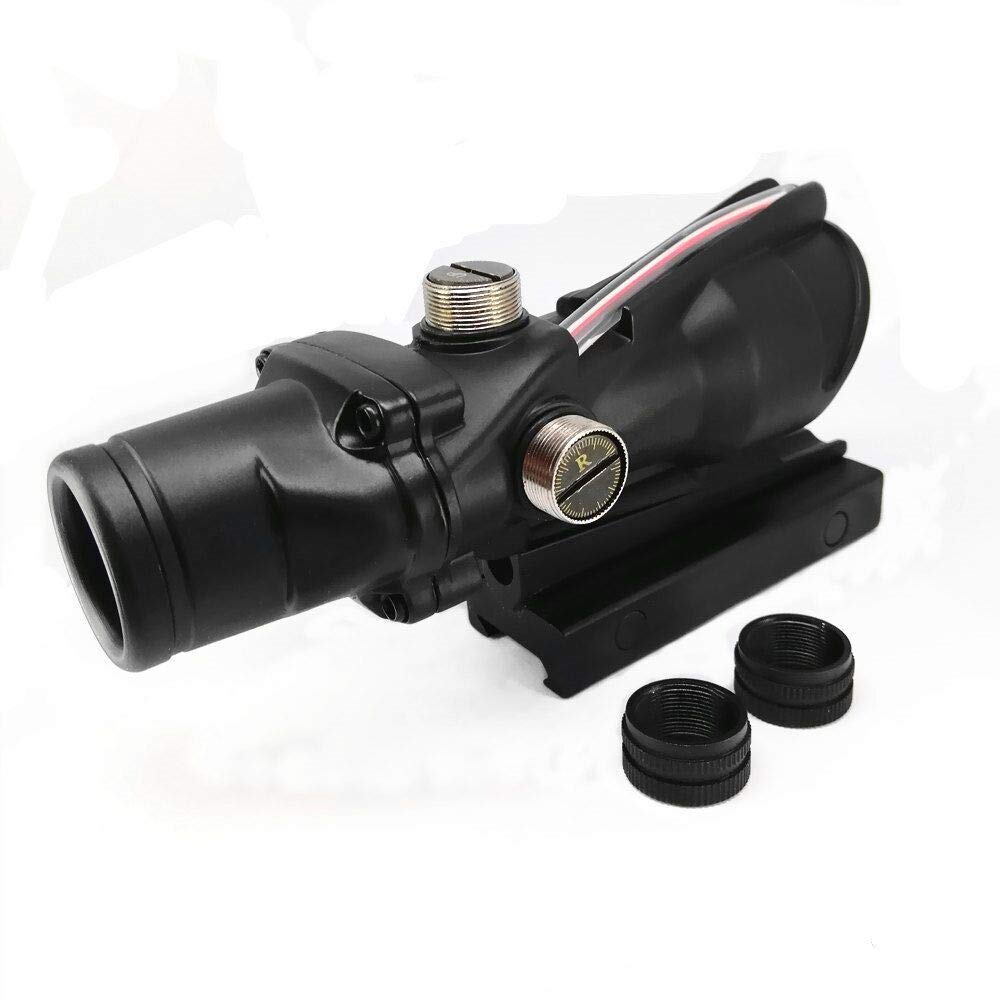 HWZ Tactical Hunting 4X32 ACOG Red or Green Fiber Chevron Reticle Optics Red or Green Illuminated Rifle Scope for Shooting