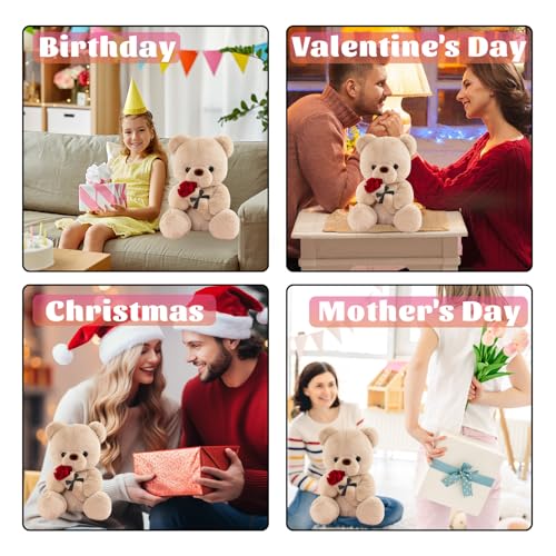 LIHIQIYA Teddybär mit Rose, Muttertagsgeschenke für Mama, 25cm Süße Kuscheltier Teddy Rosen Teddy Bear Plüsch-Bär Teddybären Plüschtier Jahrestag Geburtstag Muttertag für Mutter Mama Frauen Freundin