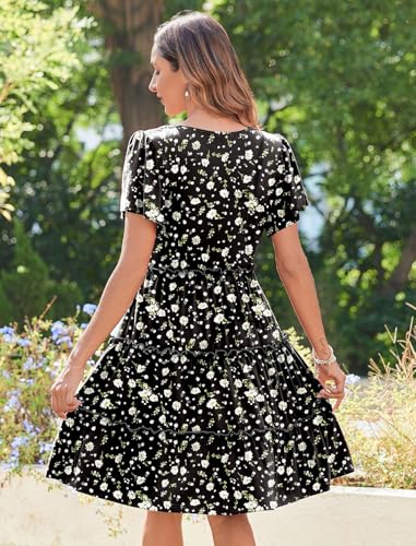 Image of Zeagoo Summer Tiered Mini Dress with Pockets Ruffle Sleeve V-Neck Casual Dress A Line Boho Flowy Sundress 2025 Vacation