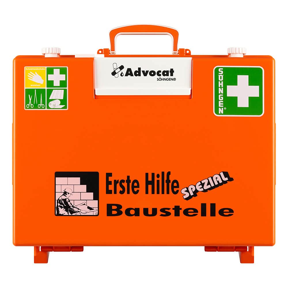 SÖHNGEN Erste-Hilfe-Koffer Advocat Baustelle, Wandhalterung, orange, DIN 13157 aus Kunststoff, Art.-Nr. 367001 | Verbandskasten | Notfallkoffer | Erste Hilfe Kasten