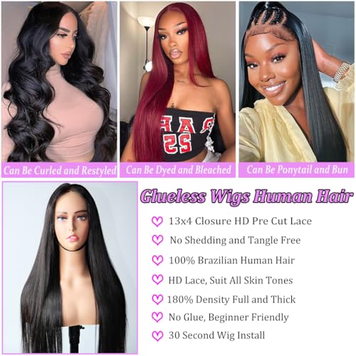 Wear and Go Glueless Wigs Human Hair Pre Plucked Pre Cut 13x4 HD Lace front Wigs Human Hair for Women180% Density Straight Glueless Wigs Human Hair Lace Front Wig Ready to Wear Wigs 26 Inch - Image 5