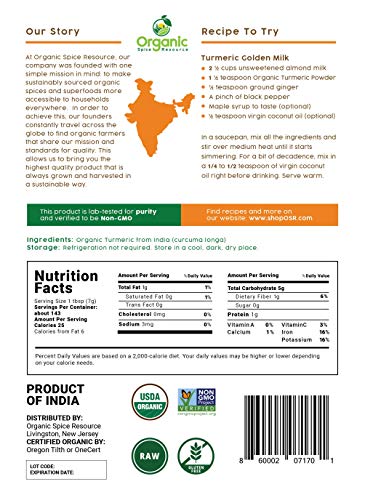 Organic Turmeric Powder w/Curcumin | 35.27 Ounce / 2.2 LBS | USDA Organics and Non-GMO | Lab Tested for Heavy Metal and Purity | 100% Raw and Natural by OSR - Image 2