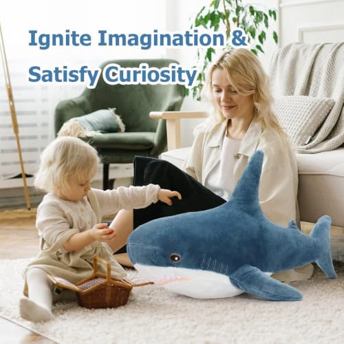 Image of MorisMos 39inch Giant Shark Stuffed Animal Plush, Large Stuffed Shark Toy, Soft Shark Pillow for Kids Boys Girls Birthday Christmas, Blue
