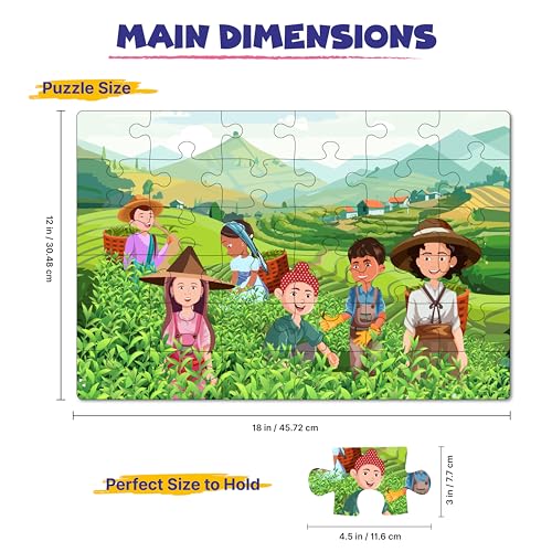 Image of Set of 2 Vacation Theme Jigsaw Puzzles for Kids 5+ Years, 48 Pieces Each, Tea Garden & Desert Scenes, Educational Puzzle Game with Activity Sheet, Cognitive Development Toy