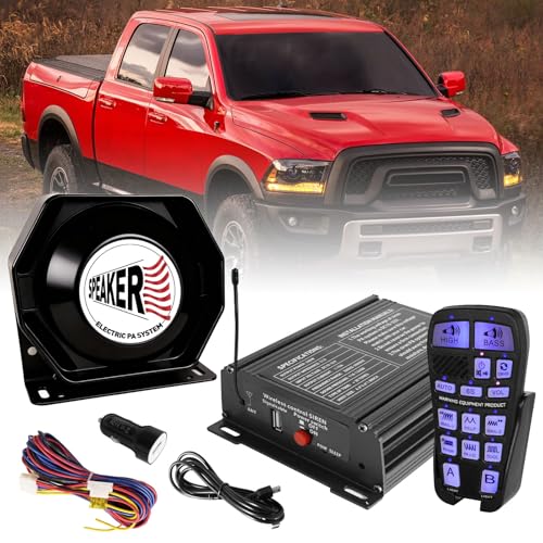 200W Multi-Tone Wireless Remote Emergency Police Siren Speaker Kit, Ultra-Slim Car PA System with...