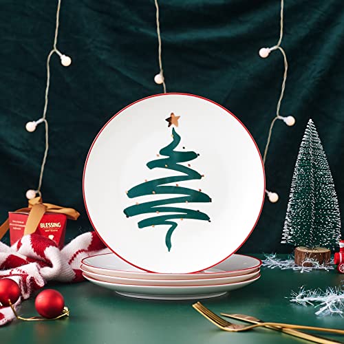 Swuut Teller aus Knochenporzellan, Weihnachtsfeiertage, Dessertteller, Salatteller, 4er-Set, spülmaschinenfest (Baum, 20 cm) – Ansicht 5