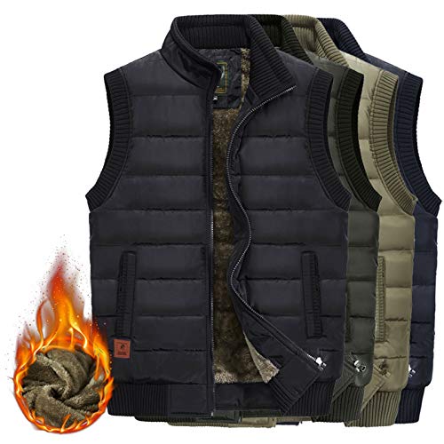 Flygo Men's Outdoor Fleece Lined Vest Quilted Puffer Sleeveless Jacket Outwear (Xx-Large, Khaki) #TOP1