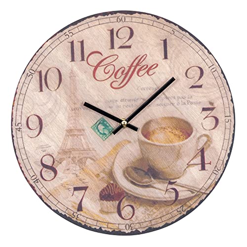 levandeo Horloge murale ronde en bois de bouleau - 30 x 30 cm - Décoration de cuisine - Café expresso - Décoration de cuisine - Café et cappuccino