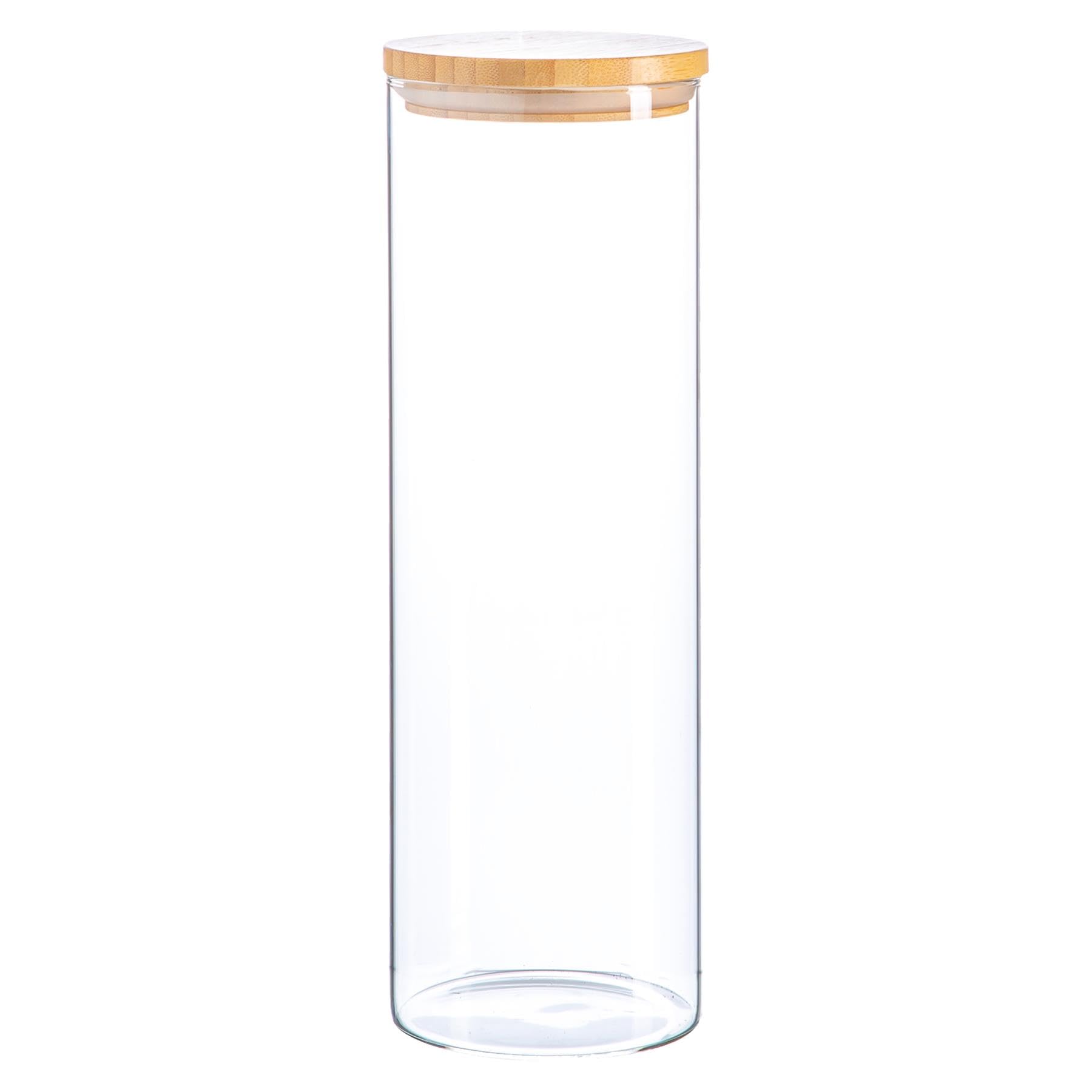 Argon Tableware Transparent Scandi Storage Jar With Wooden Lid - 2000Ml - 1 Pack - Modern Round Organisation Container Glass Jar For Kitchens, Pantry, Bathrooms, Utility Rooms
