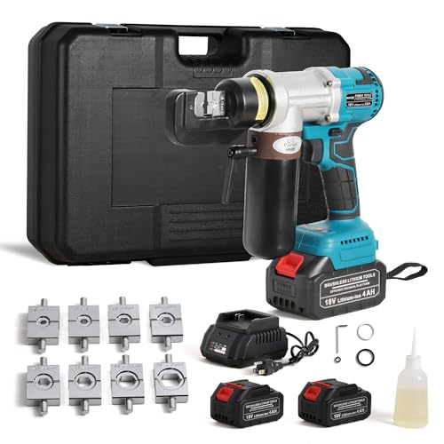 MMNZE Electric Hydraulic Cable Lug Crimping Tool 6 Ton Hydraulic Electrical Wire Terminal Cable Lugs Crimper Rechargeable Crimping Tool Kits with 8 Dies, 12 AWG to 2/0 AWG