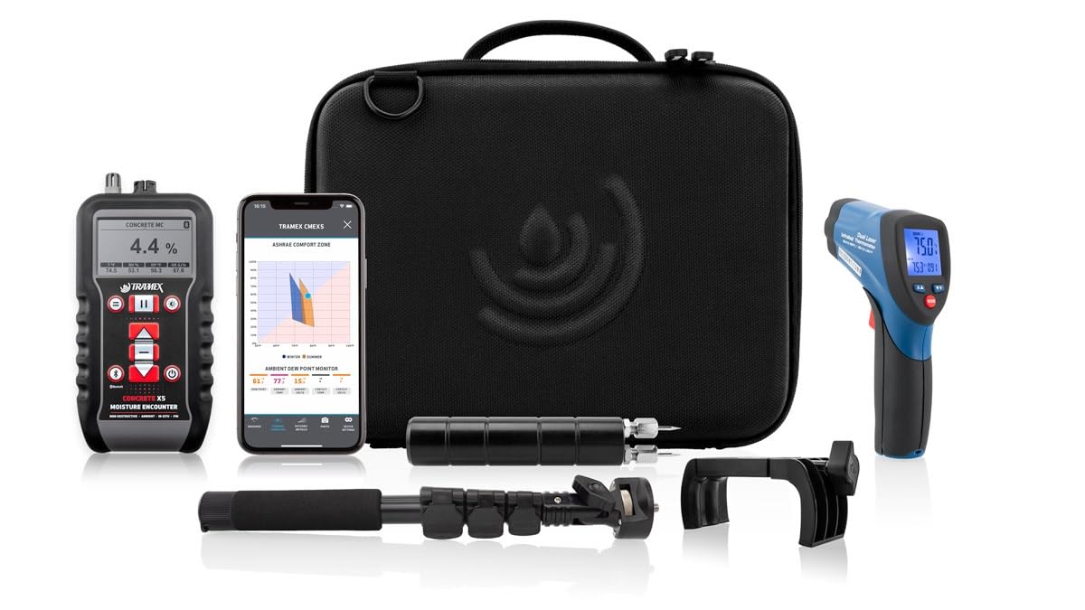 Tramex Flooring Installer Kit FINSK | CMEX5 Digital Meter, Infrared Surface Thermometer & Heavy-Duty Pin Probe | Check Concrete & Wood Moisture,