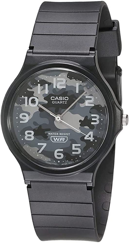 Casio MQ24-8CL - Reloj analógico de 3 manecillas con correa de goma negra y esfera de camuflaje gris, Negro -