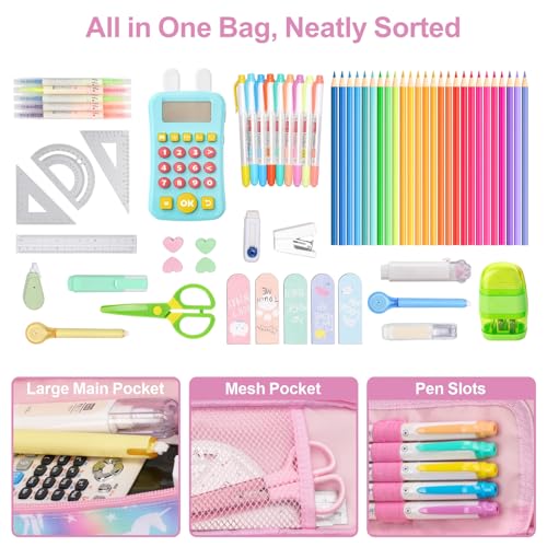 Image of Cute Kids Pencil Case - Girls Pen Pouch Large School Organizer | Pen Bag & Smooth Zipper, Multi-Slot Storage, Mesh Pocket, 900D Water Resistent, Giftable School Supplies, Rainbow Unicorn