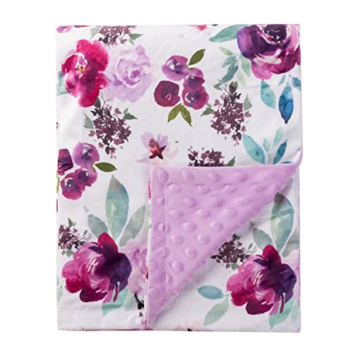 Image of Bayceen Purple Floral Print Minky Baby Blanket for Girls, Double Layer Silky Soft Micro Fleece Baby Girl Blanket with Dotted Backing, Purple Floral, 60x50 Inches, 60”L x 50 inches W