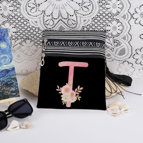 Pink Art Letter S Crossbody Bag Gilded Floral Print with S Letter Messenger Bag Daily Use Adjustable Strap Crossbody Purse Birthday Gift Valentine Present​​ for Adult Bridesmaid Gift3
