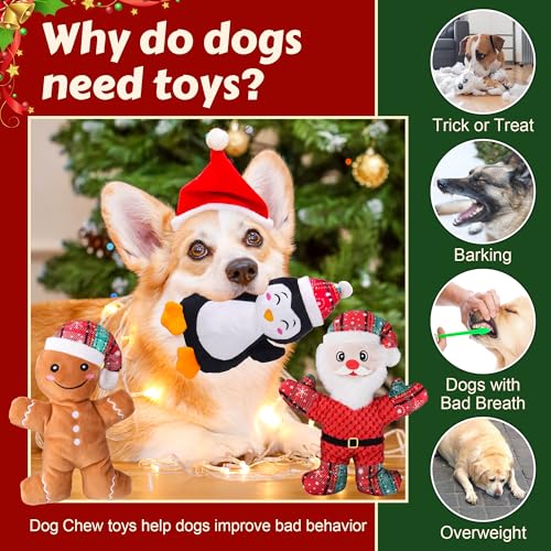 Juguetes mordibles de peluche Navidad para perro, pack 3 miniatura 4