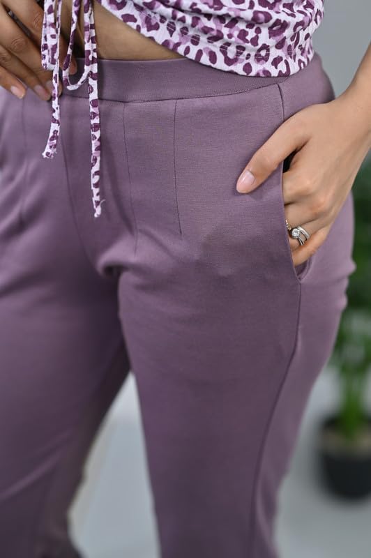 Image of Mlada Bootcut Flare Pants for Women Stretch Cotton Knit Boot Cut Mid Waist Flared Trouser Elastic Waist Band Utility Pockets for Formal Office Work Wear,Travel-Regular /Plus Size