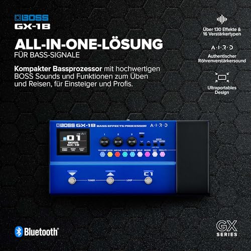 BOSS GX-1B | Ultraportabler Bass-Effektprozessor | Legendäre Verstärker & Effekte | Hochwertige AIRD Soundengine | Ideal für Bass-Einsteiger | Bluetooth-Verbindung | Flexible Leistungsoptionen