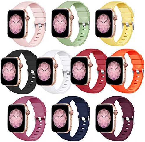 10 Pack Compatible with Apple Watch Bands 38mm 40mm 41mm 42mm 44mm 45mm, Soft Silicone Watch Band for iWatch Series SE 8 7 6 5 4 3 2 1 (10 Pack, 38mm/40mm/41mm)
